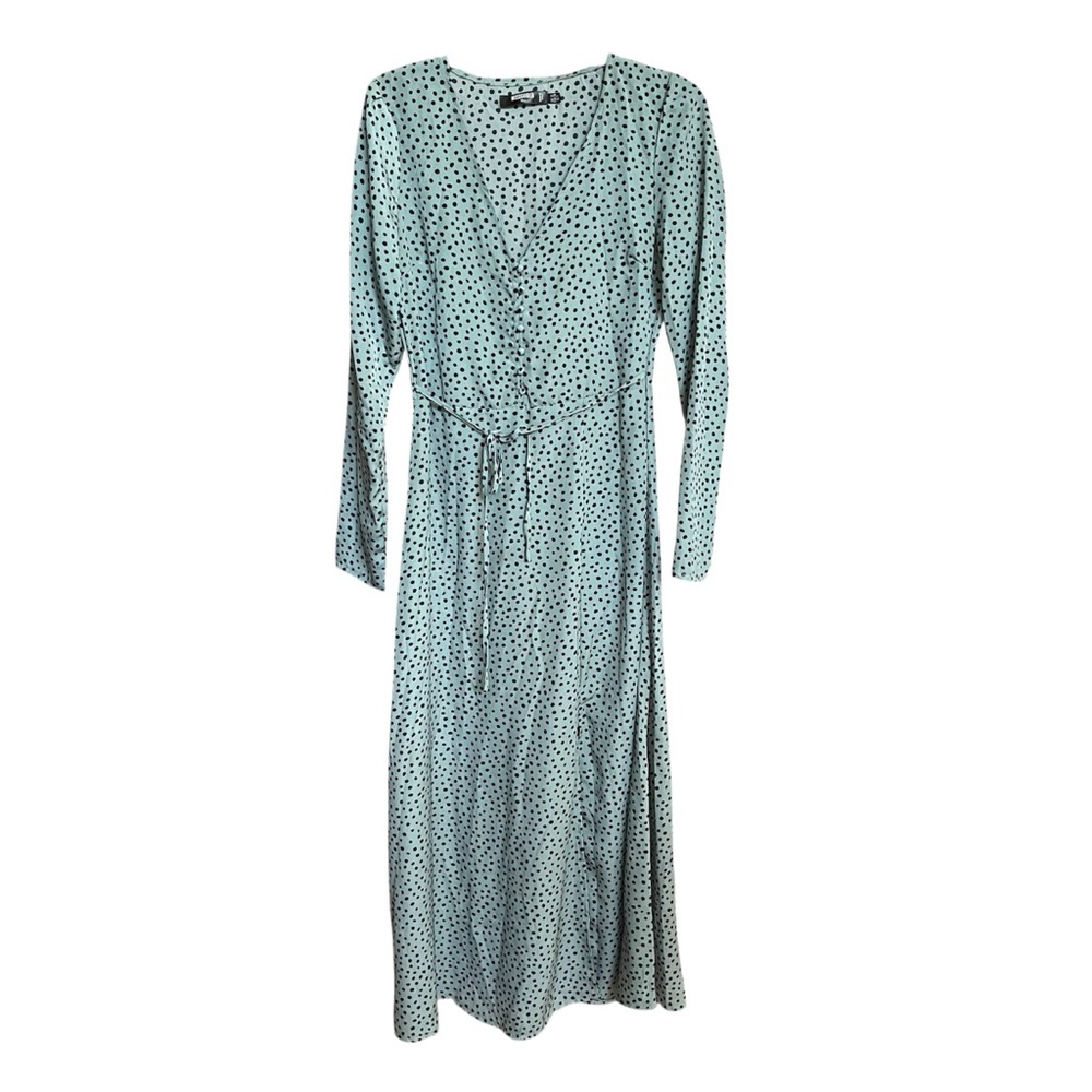 Missguided Polka Dot Long Sleeve Maxi Dress Blue size 6 Tall